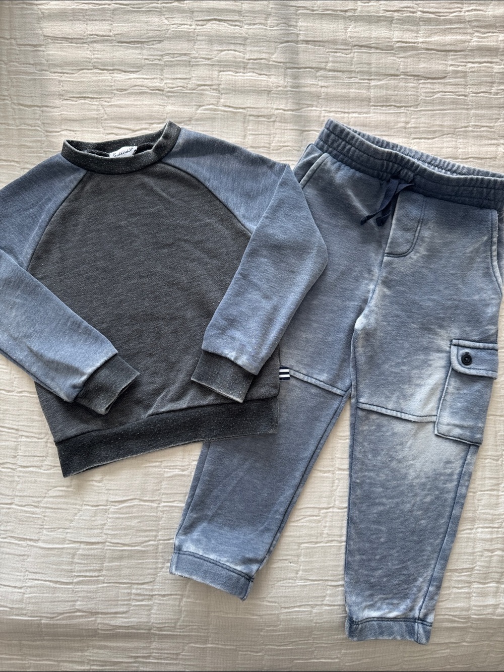 Splendid 2Pc Toddler Sweatshirt & Jogger Set - Colorblock Grey/Denim, Size 2T